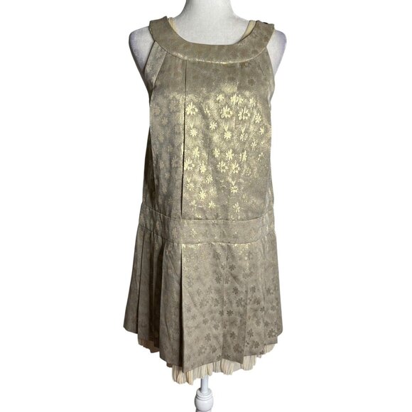 Vintage 90s Marc By Marc Jacobs Pleated Dress Size 6 Gold Metallic Silk Lined - Picture 1 of 9